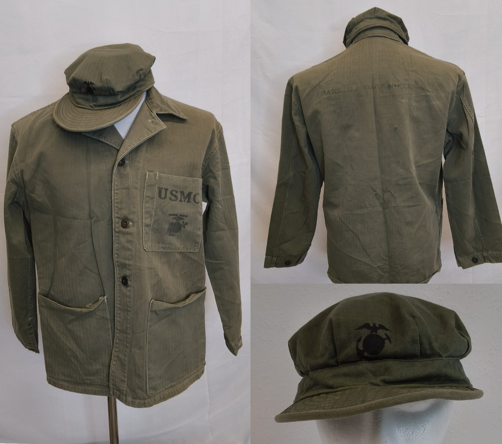 WWII USMC Marine Herringbone Twill Jacket F.C. Dammerall Silver Star, Hat #J5907